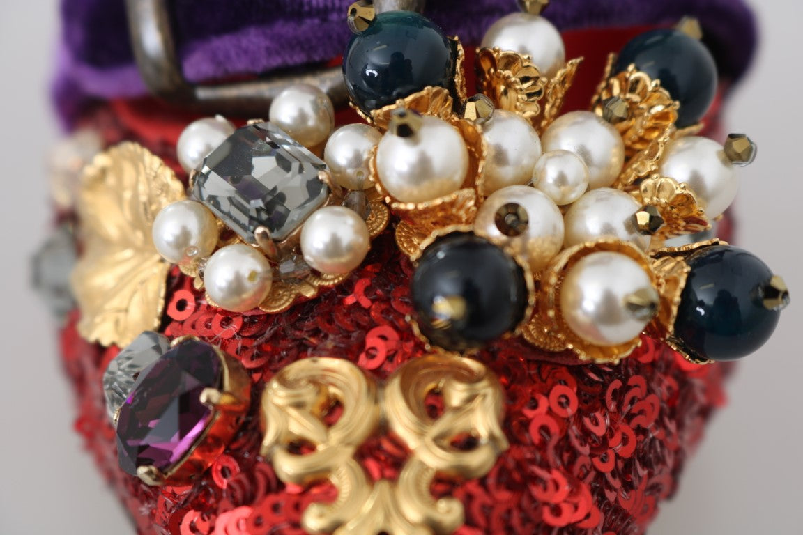 Dolce & Gabbana Red Sequined Crystal Studs Heels Shoes Dolce & Gabbana