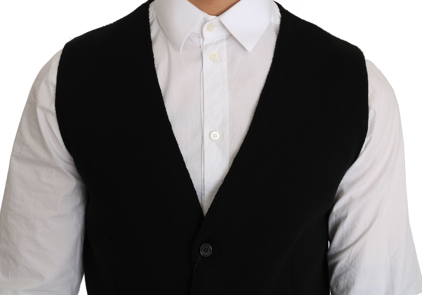 Dolce & Gabbana Black Cotton Dress Woven Waistcoat Dolce & Gabbana