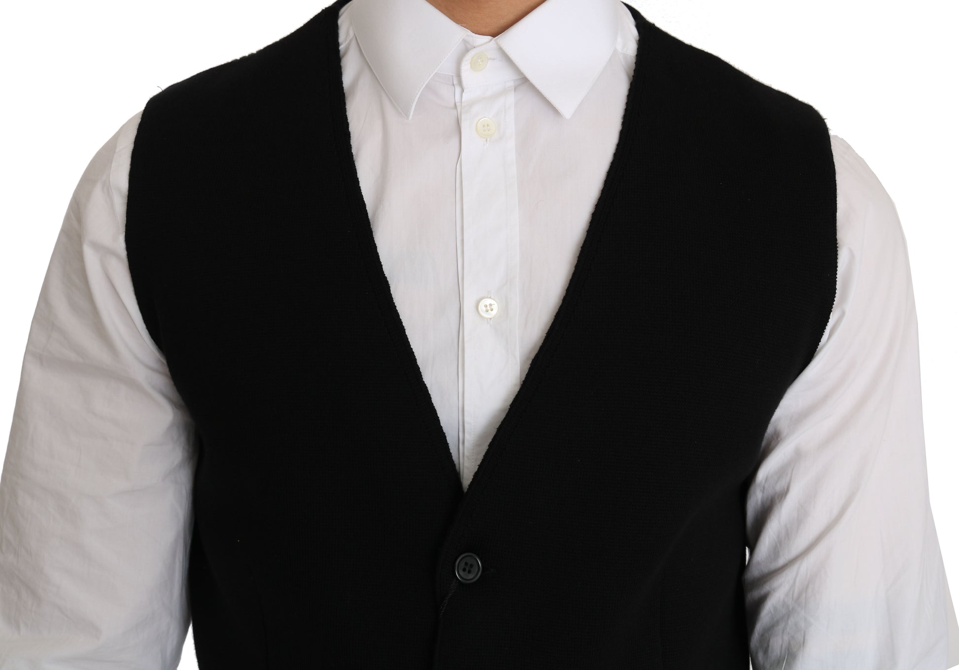 Dolce & Gabbana Black Cotton Dress Woven Waistcoat Dolce & Gabbana