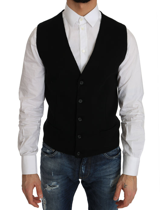 Dolce & Gabbana Black Cotton Dress Woven Waistcoat Dolce & Gabbana