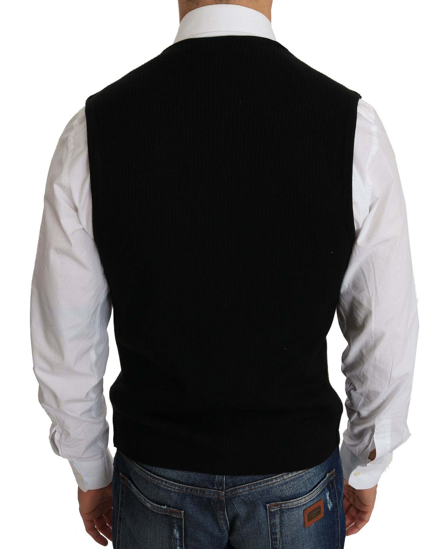 Dolce & Gabbana Black Cotton Dress Woven Waistcoat Dolce & Gabbana