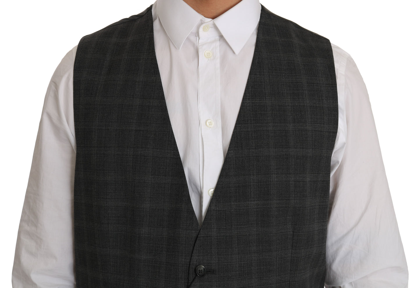 Dolce & Gabbana Gray Wool STAFF Checkered Stretch Vest Dolce & Gabbana