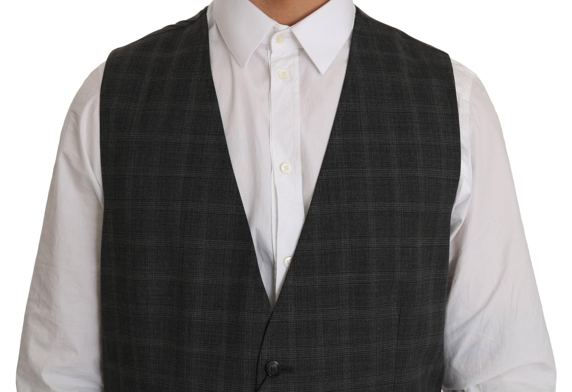 Dolce & Gabbana Gray Wool STAFF Checkered Stretch Vest Dolce & Gabbana