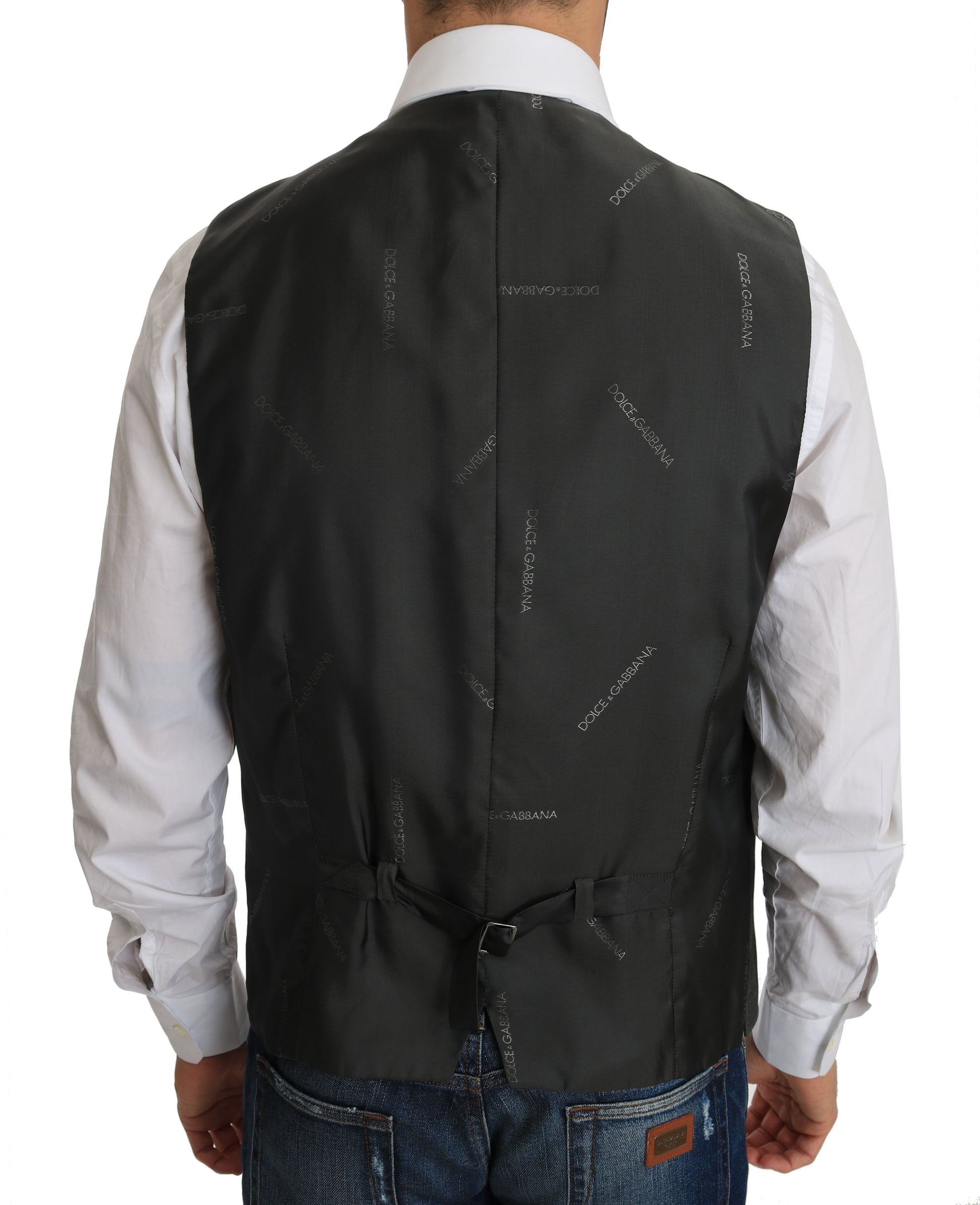 Dolce & Gabbana Gray Wool STAFF Checkered Stretch Vest Dolce & Gabbana