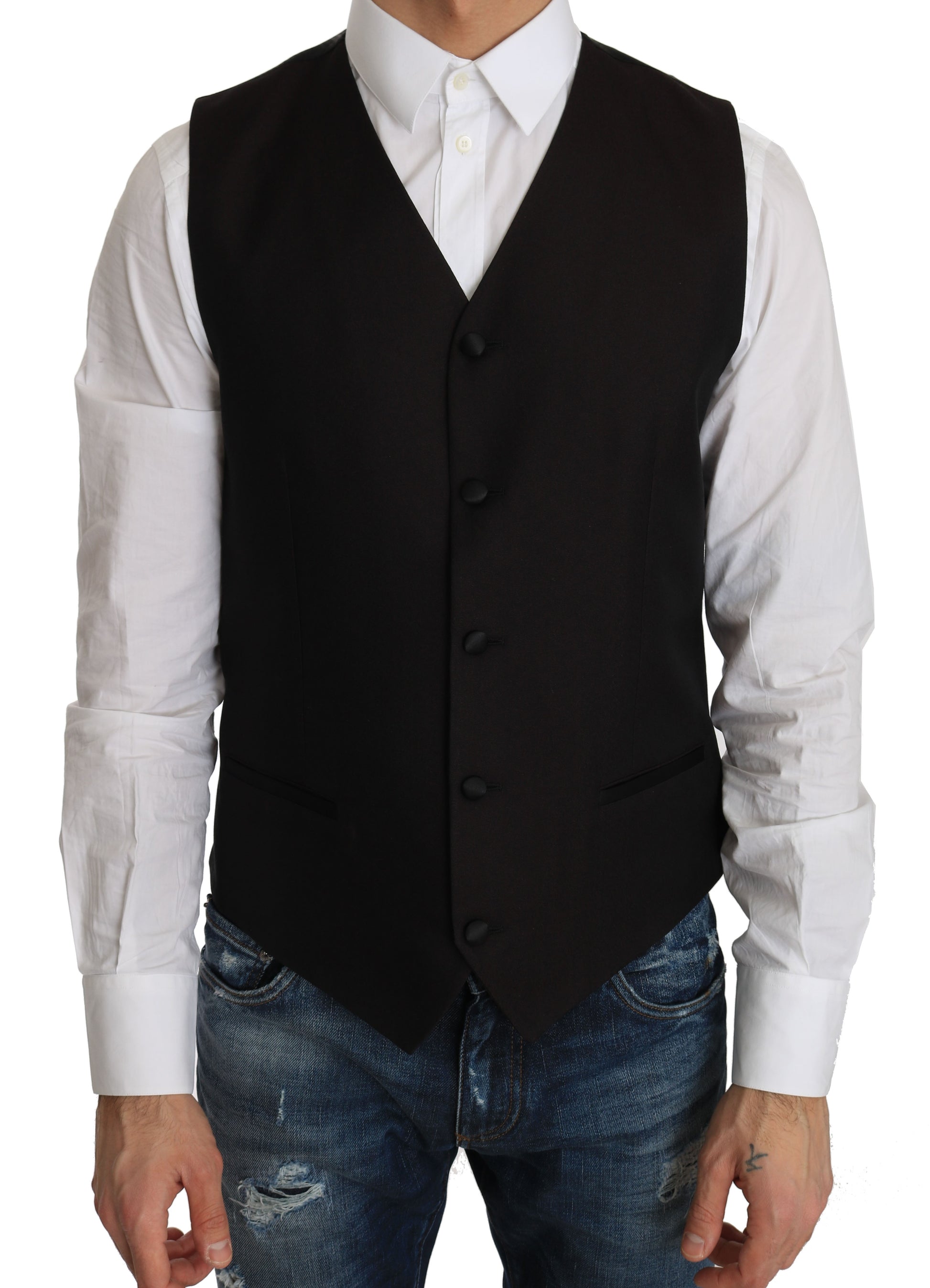 Dolce & Gabbana Black Silk Dress Waistcoat Dolce & Gabbana