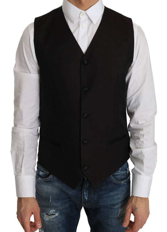 Dolce & Gabbana Black Silk Dress Waistcoat Dolce & Gabbana