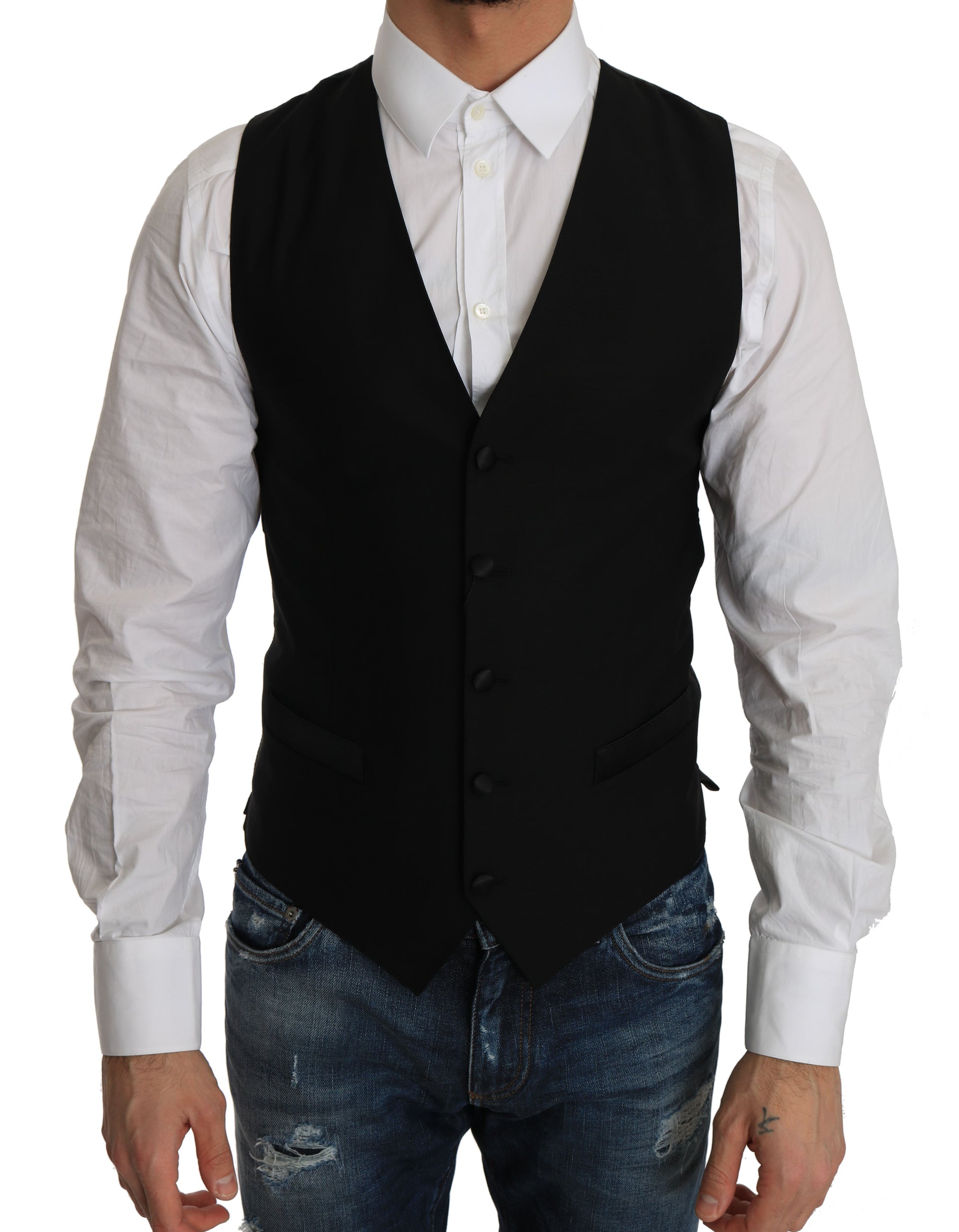 Dolce & Gabbana Black Wool Dress Waistcoat Dolce & Gabbana