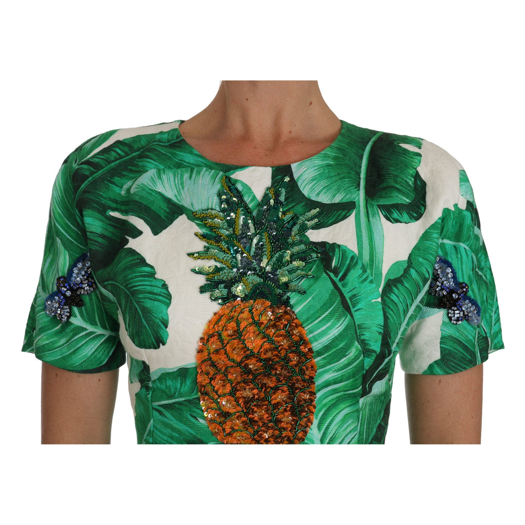 Dolce & Gabbana A-Line Banana Leaf Pineapple Crystal Dress