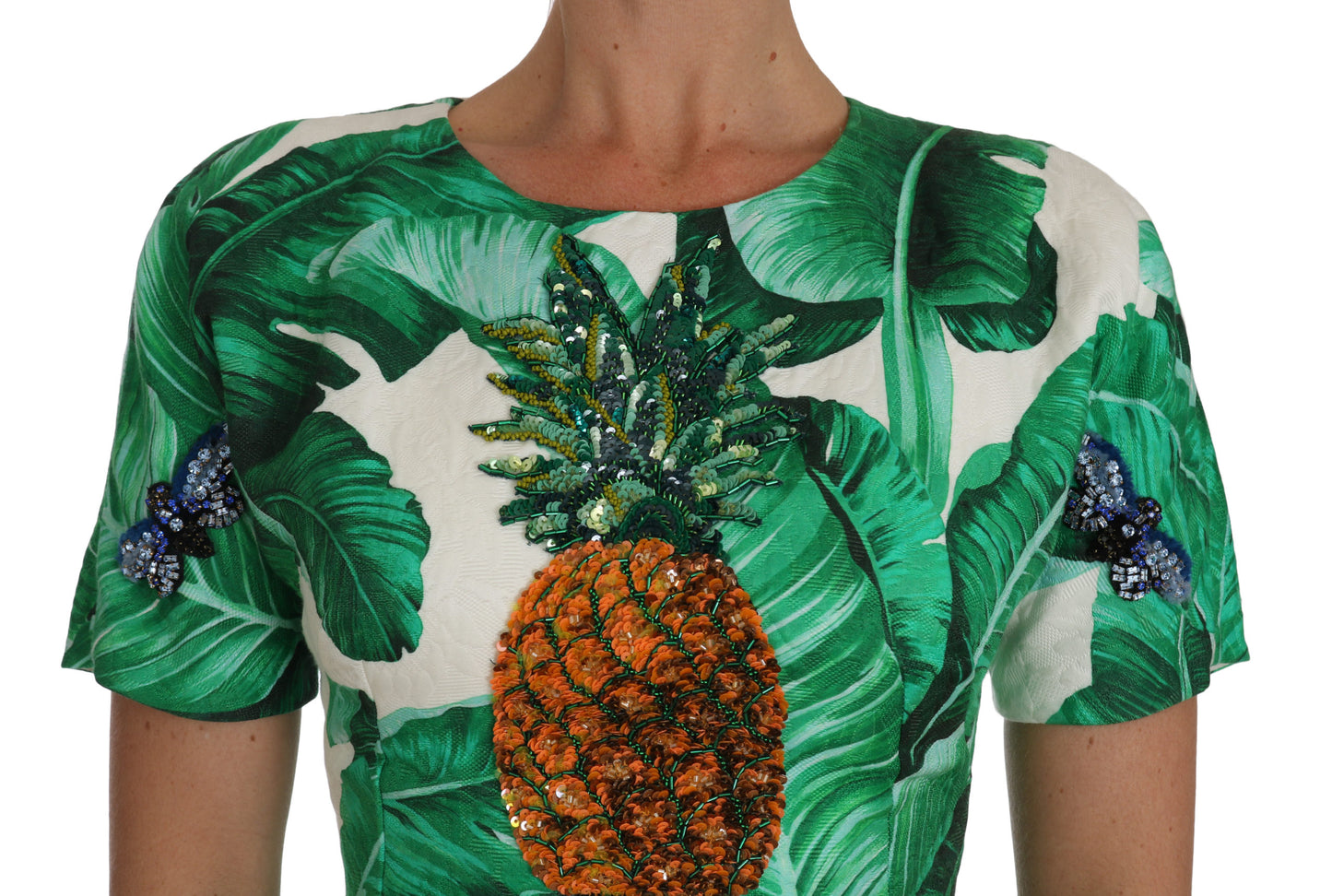 Dolce & Gabbana A-Line Banana Leaf Pineapple Crystal Dress Dolce & Gabbana