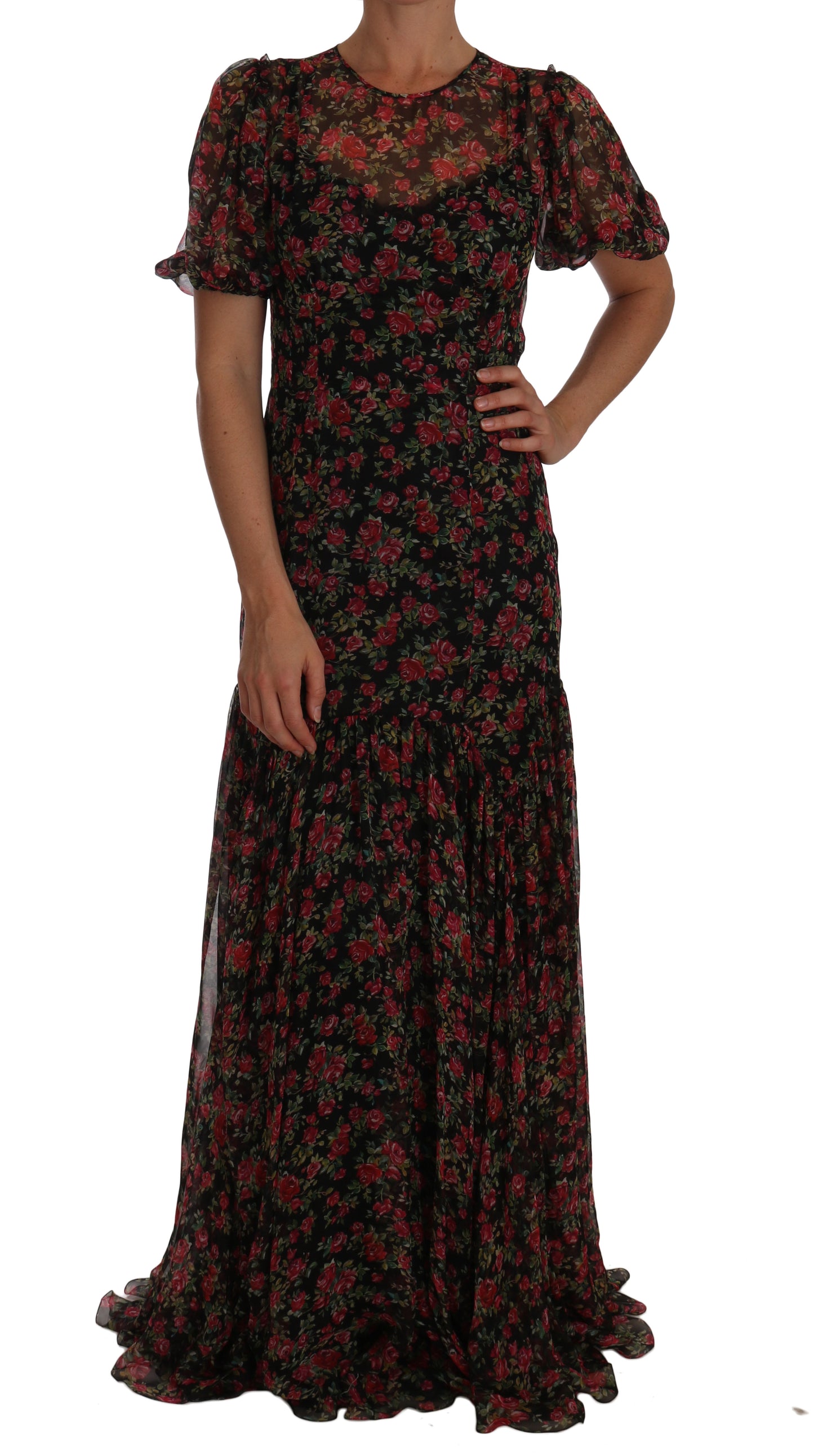 Dolce & Gabbana Black Floral Roses A-Line Shift Gown Dolce & Gabbana