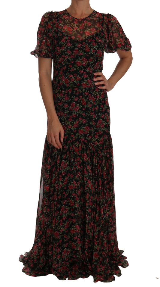 Dolce & Gabbana Black Floral Roses A-Line Shift Gown Dolce & Gabbana