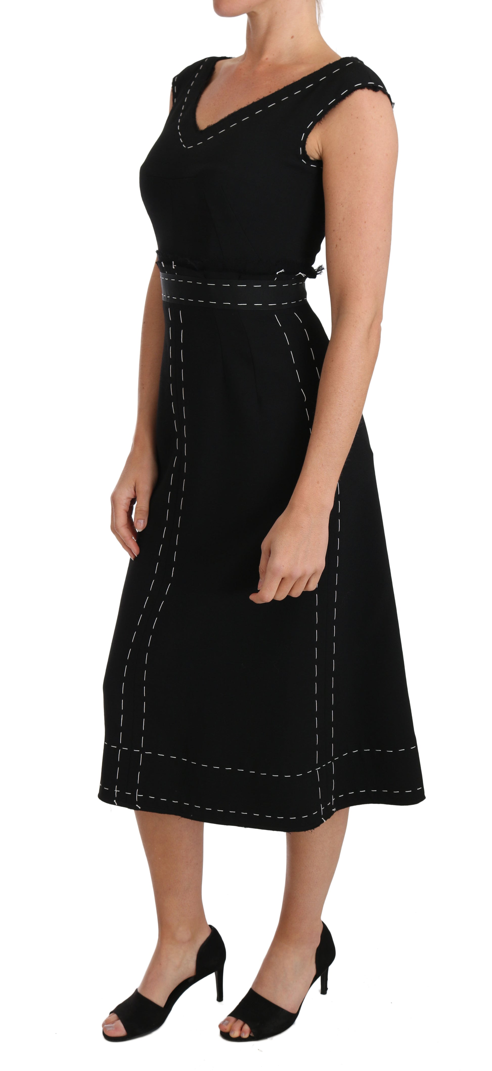 Dolce & Gabbana Black Wool Stretch A-line Sheath Dress Dolce & Gabbana