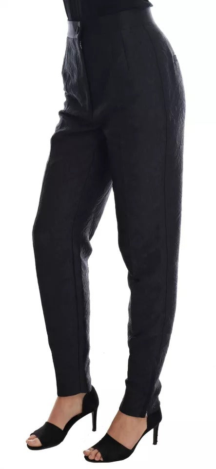 Dolce & Gabbana Black Floral Brocade High Waist Pants - Eljoys Fashion 