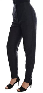 Dolce & Gabbana Black Floral Brocade High Waist Pants - Eljoys Fashion 