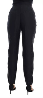 Dolce & Gabbana Black Floral Brocade High Waist Pants - Eljoys Fashion 