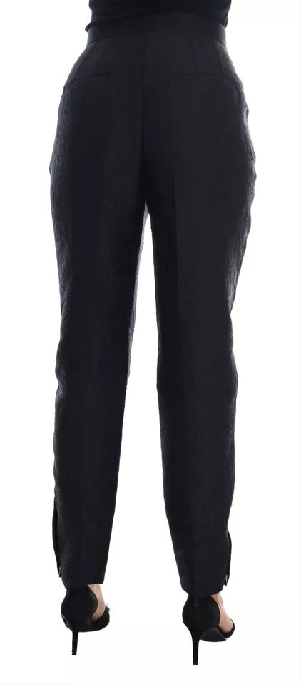 Dolce & Gabbana Black Floral Brocade High Waist Pants - Eljoys Fashion 