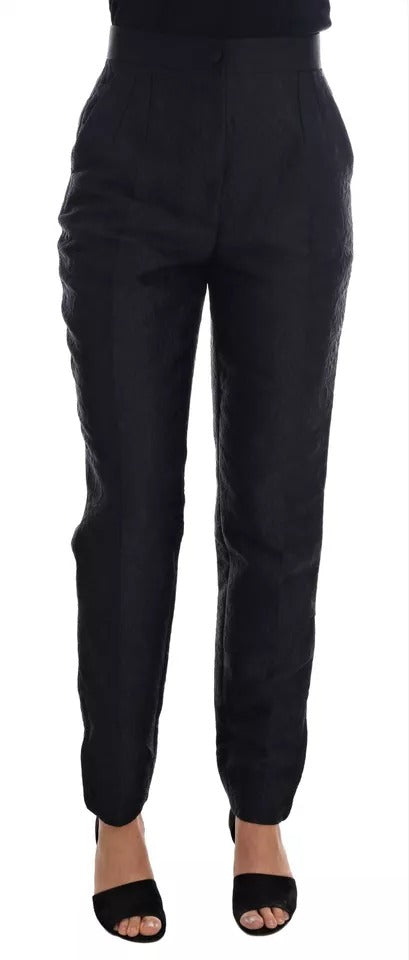 Dolce & Gabbana Black Floral Brocade High Waist Pants - Eljoys Fashion 