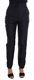Dolce & Gabbana Black Floral Brocade High Waist Pants - Eljoys Fashion 