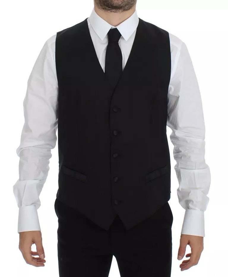 Dolce & Gabbana Black Wool Silk Dress Gilet Jacket Vest Dolce & Gabbana