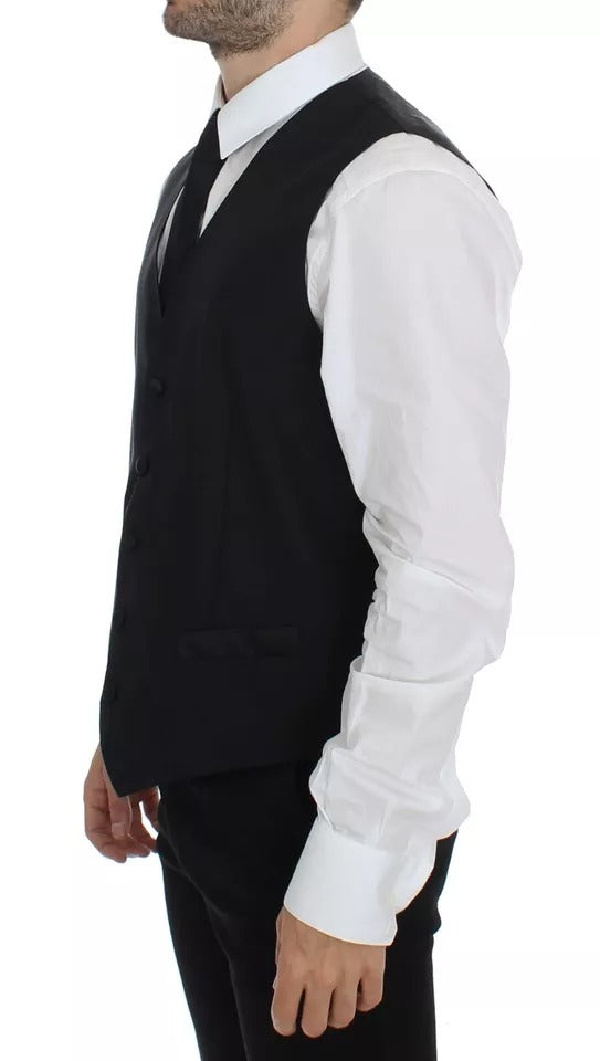 Dolce & Gabbana Black Wool Silk Dress Gilet Jacket Vest Dolce & Gabbana