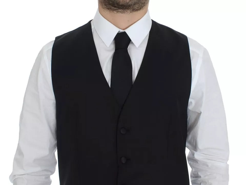 Dolce & Gabbana Black Wool Silk Dress Gilet Jacket Vest Dolce & Gabbana