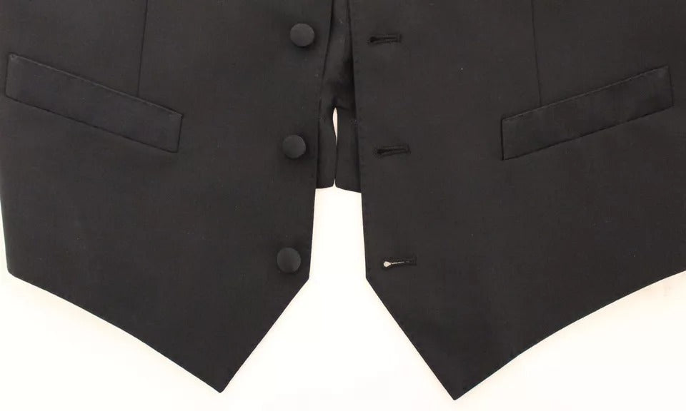 Dolce & Gabbana Black Wool Silk Dress Gilet Jacket Vest - Eljoys Fashion 