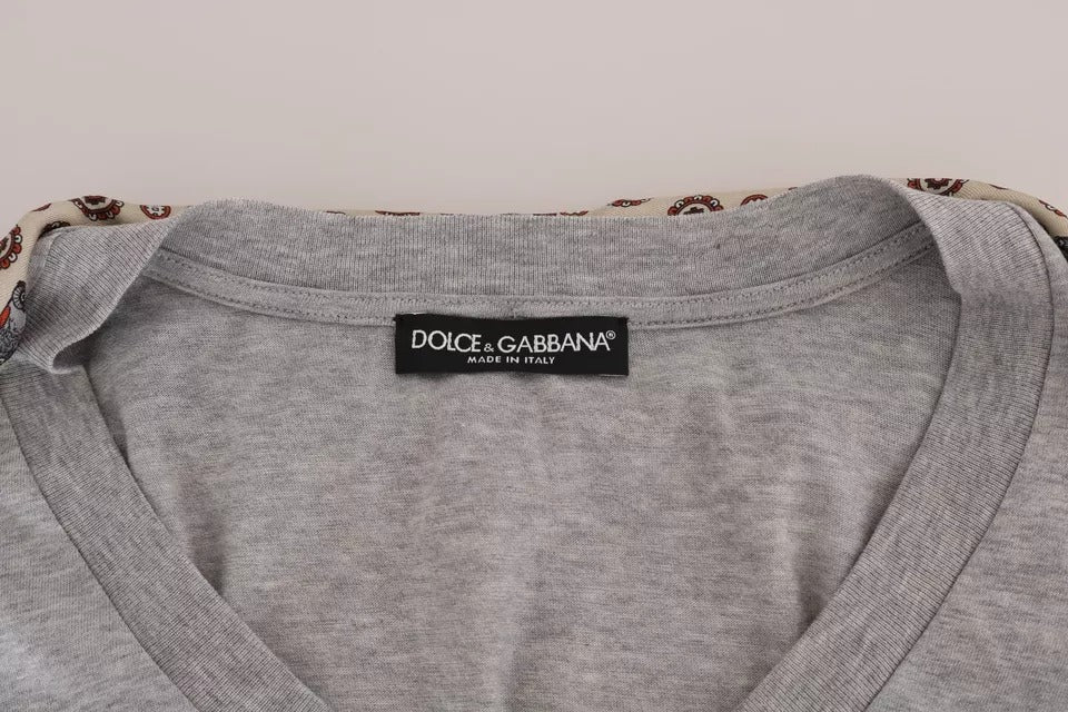Dolce & Gabbana Gray Cotton Owl Silk Scarf Top T-shirt Dolce & Gabbana