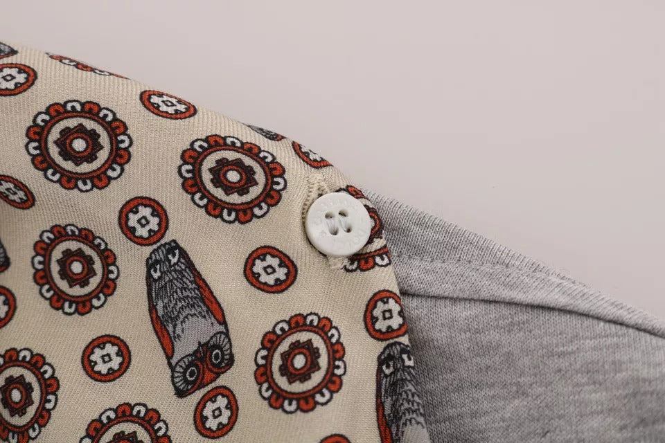 Dolce & Gabbana Gray Cotton Owl Silk Scarf Top T-shirt Dolce & Gabbana