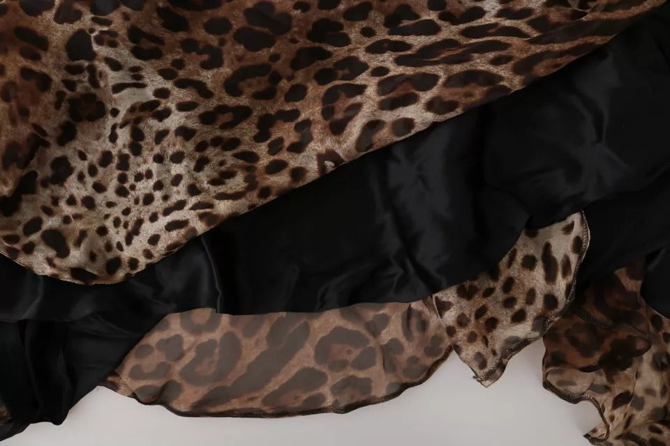 Dolce & Gabbana Brown Leopard Silk Chiffon Ruched Mermaid Maxi Dress Dolce & Gabbana