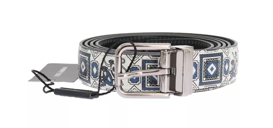 Dolce & Gabbana White Blue Silk Bowtie Leather Belt Gift Box Set Dolce & Gabbana