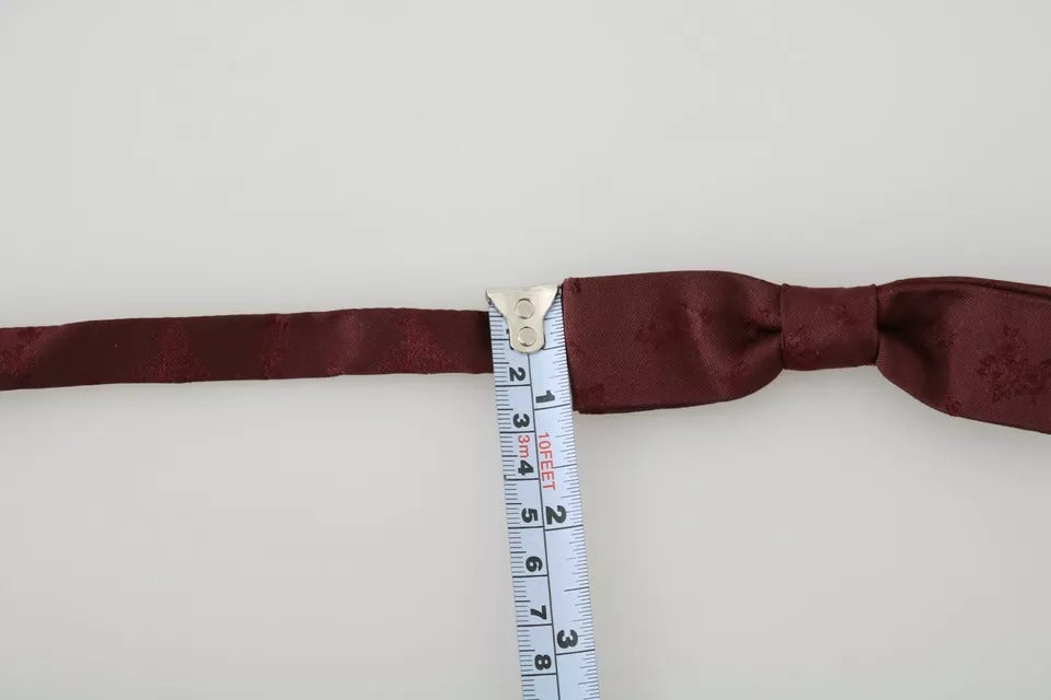 Dolce & Gabbana Bordeaux Silk Floral Faille Adjustable Bow Tie - Eljoys Fashion 