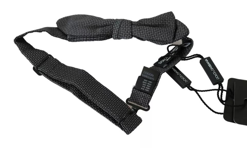 Dolce & Gabbana Gray Silk Patterned Mens Necktie Bow Tie Dolce & Gabbana
