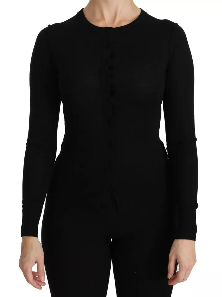 Dolce & Gabbana Black Virgin Wool Long Sleeve Top Blouse Top - Eljoys Fashion 