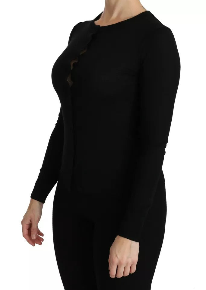 Dolce & Gabbana Black Virgin Wool Long Sleeve Top Blouse Top - Eljoys Fashion 