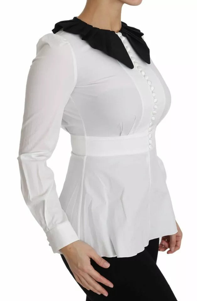 Dolce & Gabbana Black White Decorative Buttons Tops Shirt Blouse - Eljoys Fashion 