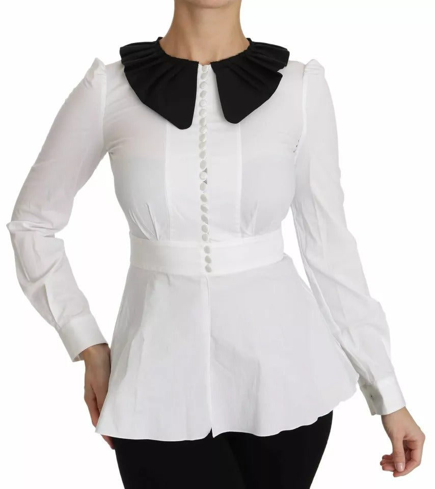 Dolce & Gabbana Black White Decorative Buttons Tops Shirt Blouse - Eljoys Fashion 