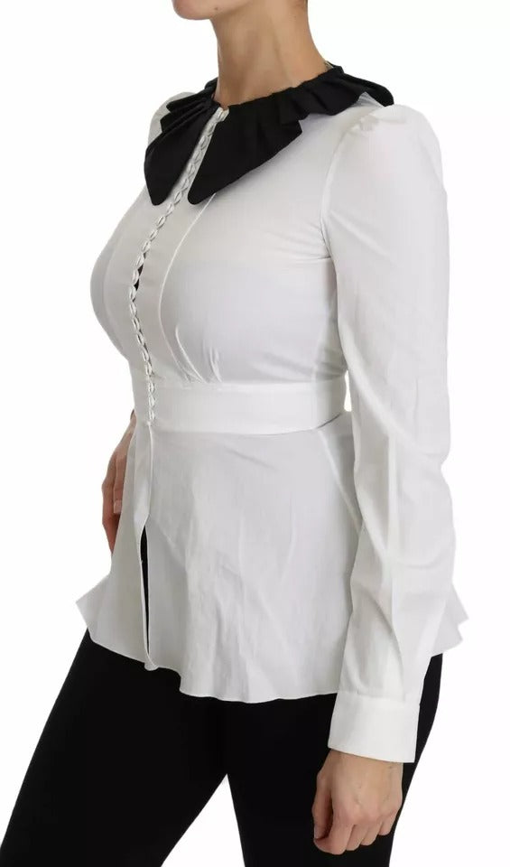 Dolce & Gabbana Black White Decorative Buttons Tops Shirt Blouse - Eljoys Fashion 