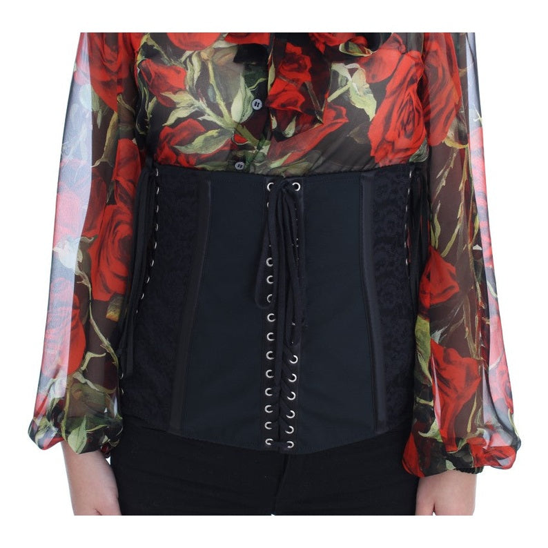 Dolce & Gabbana Black Stretch Corset Waist Strap Belt