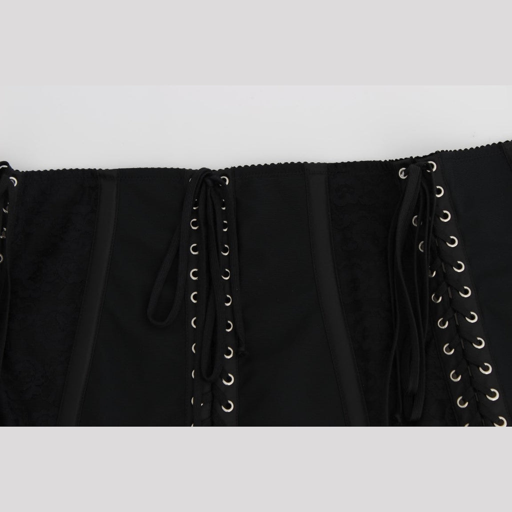 Dolce & Gabbana Black Stretch Corset Waist Strap Belt