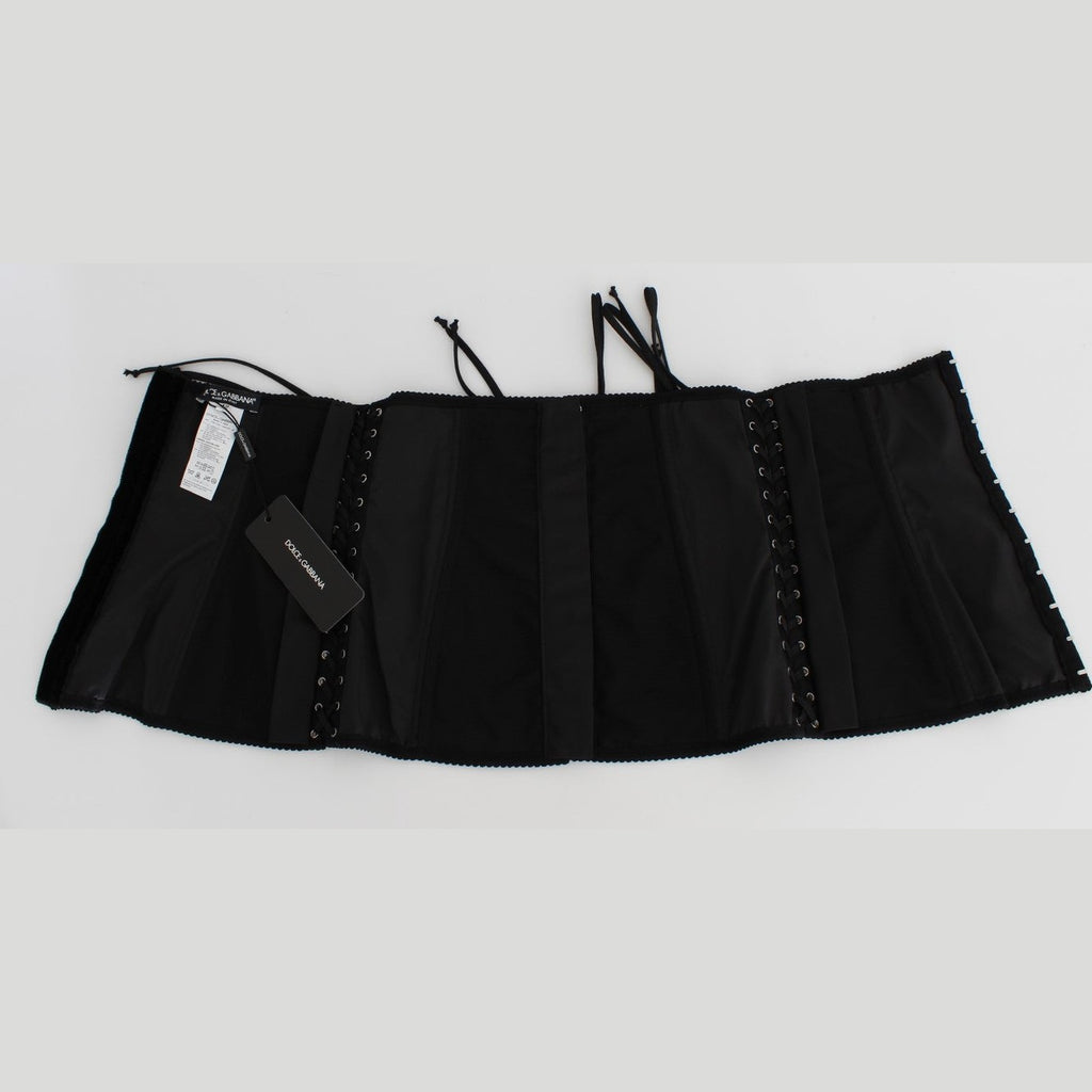 Dolce & Gabbana Black Stretch Corset Waist Strap Belt