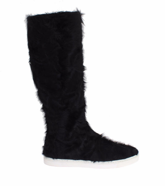 Dolce & Gabbana Black Xiangao Lamb Fur Leather Boots Dolce & Gabbana