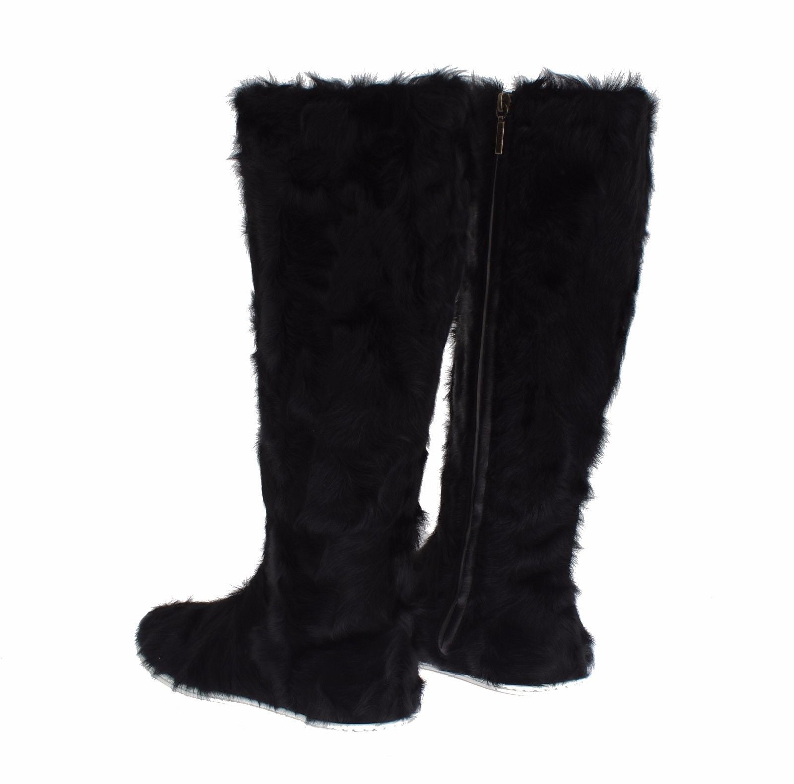 Dolce & Gabbana Black Xiangao Lamb Fur Leather Boots Dolce & Gabbana