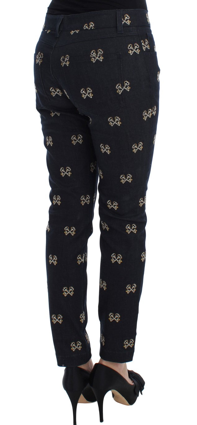 Dolce & Gabbana Blue Key Embroidered Slim Fit KATE Jeans Dolce & Gabbana