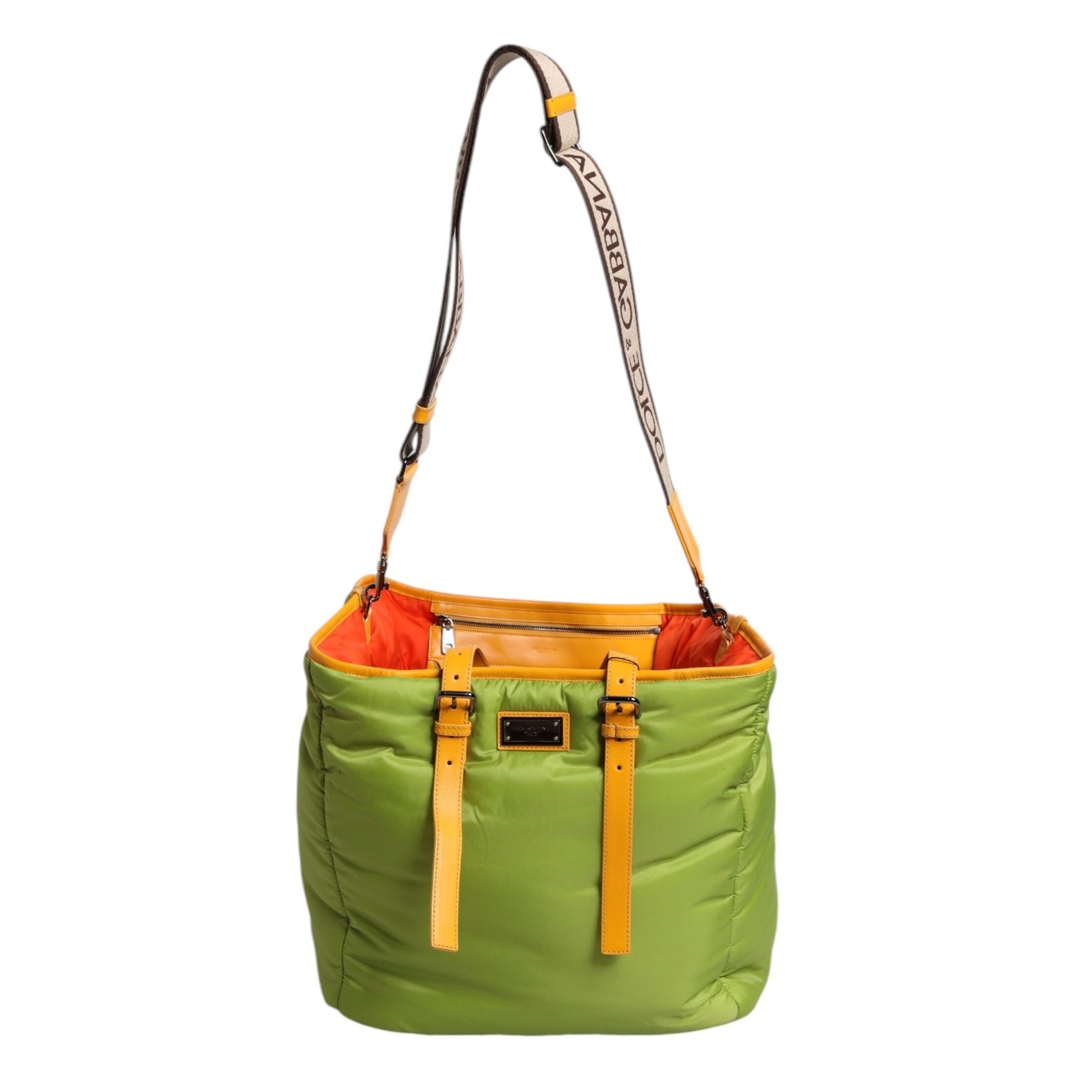 Dolce & Gabbana Green Nylon Padded Logo Plaque Tote Crossbody Bag Dolce & Gabbana