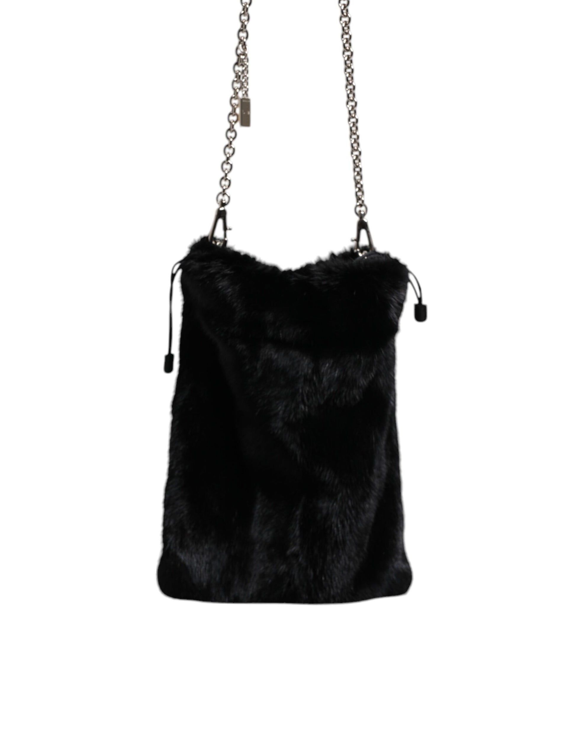 Dolce & Gabbana Black Faux Fur Silver Chain Crossbody Shoulder Purse Bag Dolce & Gabbana