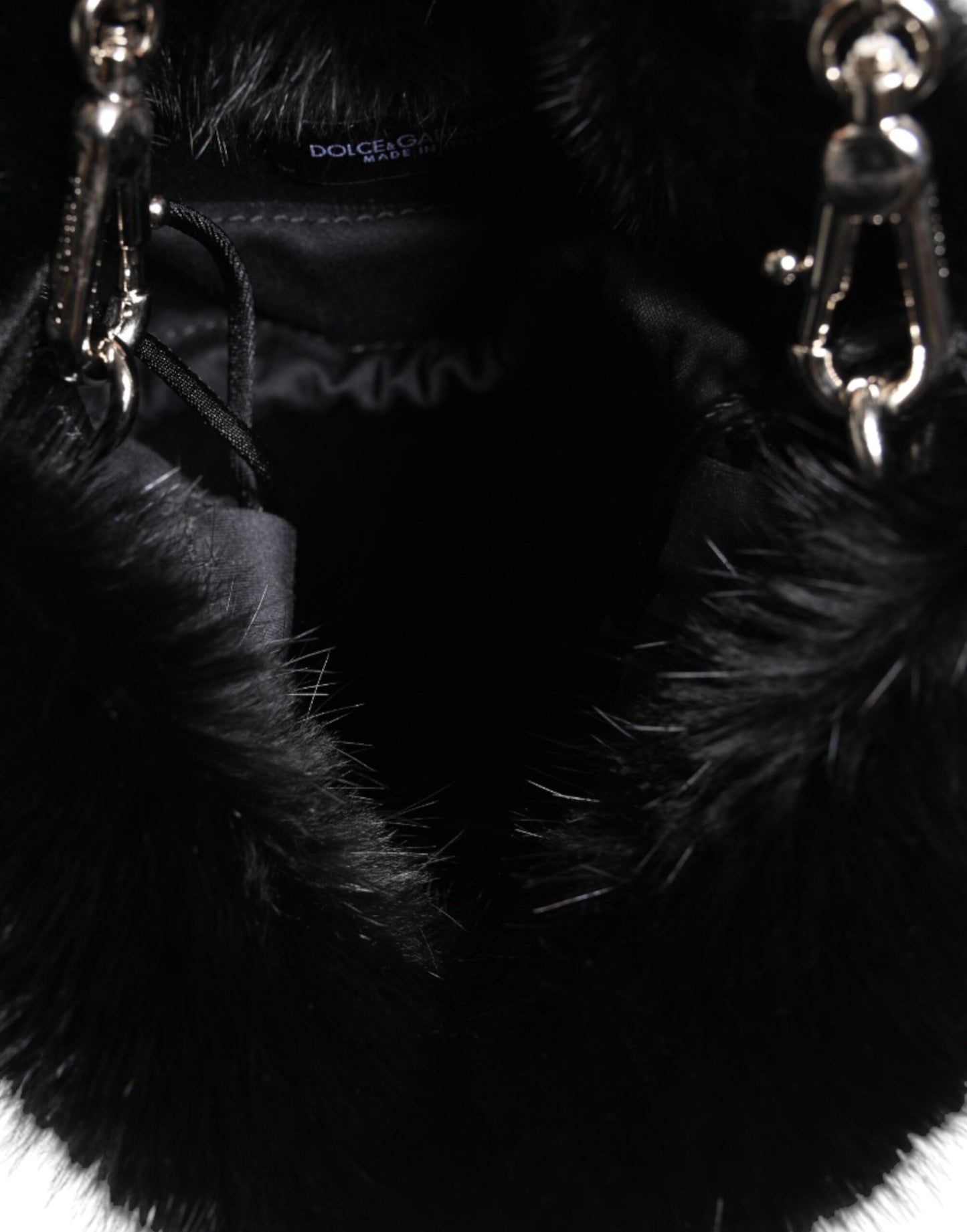 Dolce & Gabbana Black Faux Fur Silver Chain Crossbody Shoulder Purse Bag Dolce & Gabbana