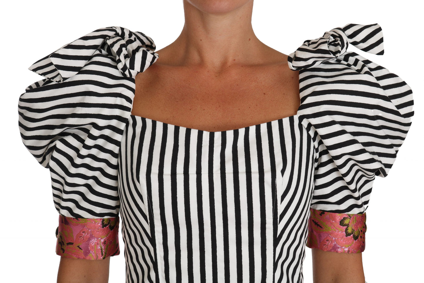 Dolce & Gabbana White Black Striped Cropped Top Puff Sleeve Shirts Dolce & Gabbana