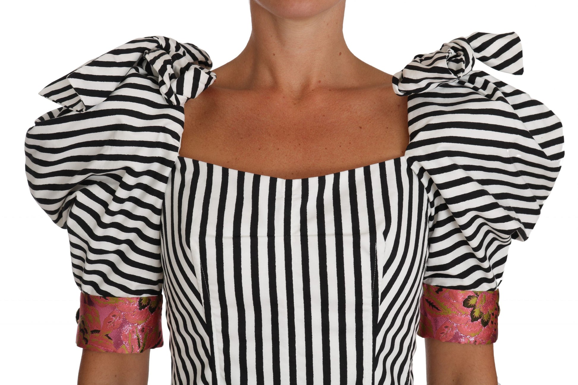 Dolce & Gabbana White Black Striped Cropped Top Puff Sleeve Shirts Dolce & Gabbana