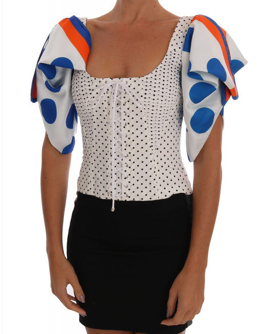 Dolce & Gabbana White Polka Silk Corset Bustier Top Dolce & Gabbana