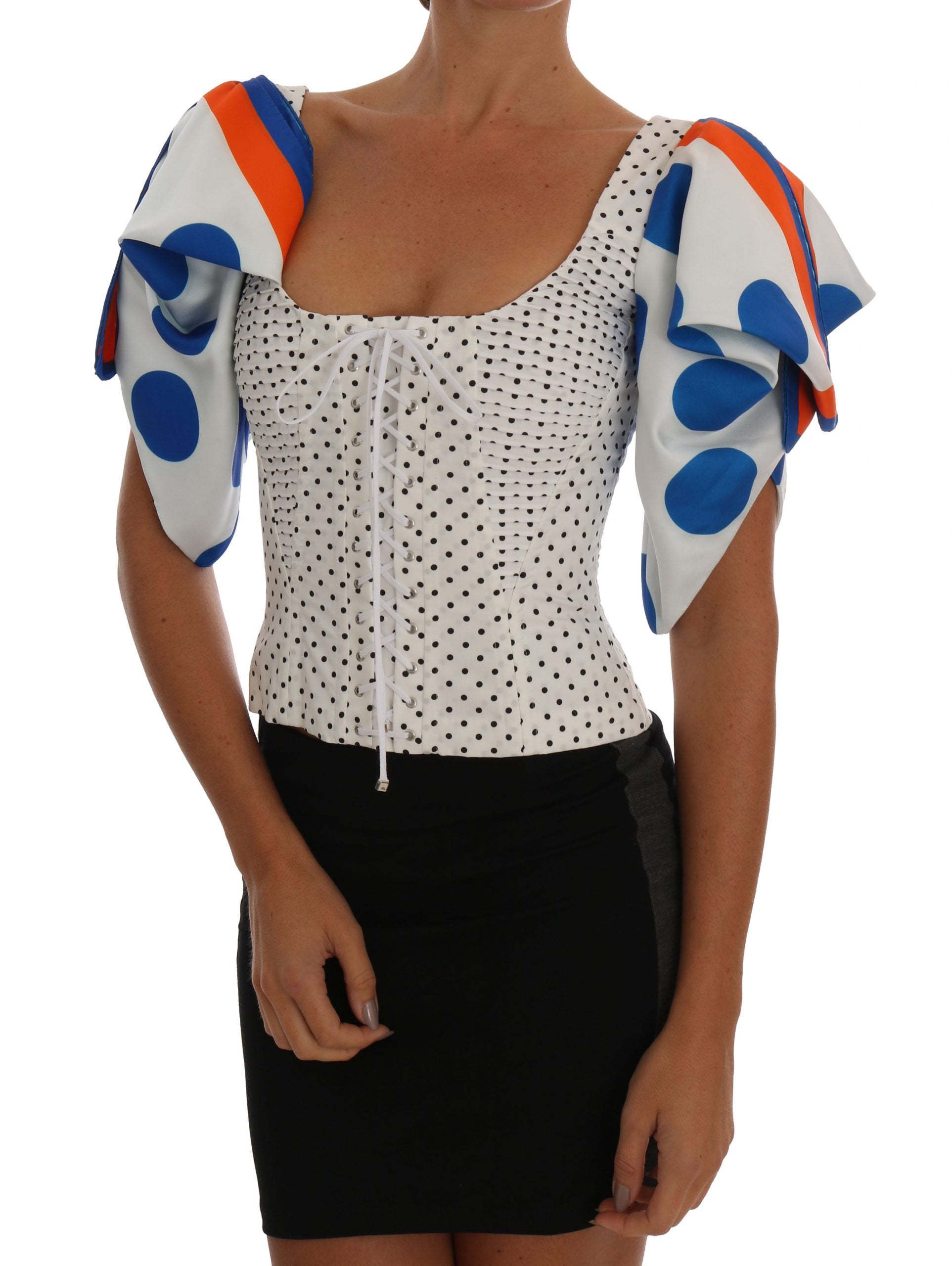 Dolce & Gabbana White Polka Silk Corset Bustier Top Dolce & Gabbana